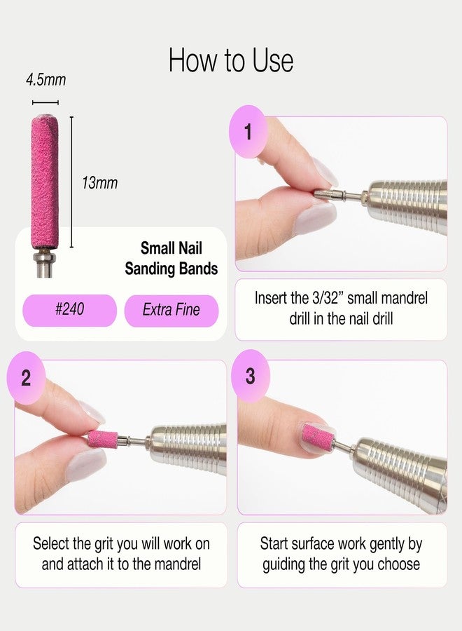 Curacoro 100 Pcs Mini Sanding Bands for Nail Drill – Fit 3/32" Mandrel, Grit 80/120/180/240, Disposable Nail Sanding Bands for Natural Nails, Acrylics, and Gels - Image 5